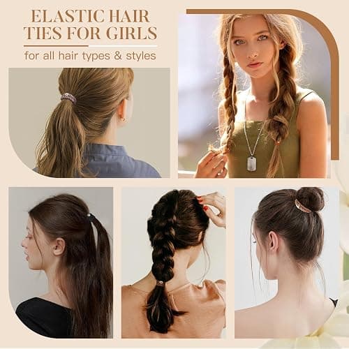 FORENEE 10Pcs Hair Ties for Thick Hair, No Damage - Neutral | Braided elastic ponytail holders with stretch for women and girls; suitable for buns, gym, work, travel and daily wear. thumbnail 6
