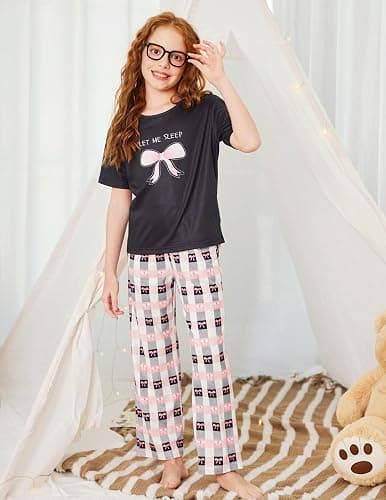 Arshiner Girls Pajama Set 3 Piece Short Sleeve Sleepwear Summer Soft Cute Pjs Outfits thumbnail 5