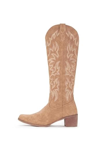 IUV Cowboy Boots For Women Knee High Western Cowgirl Boots Snip Toe Side Zipper Chunky Heel thumbnail 5