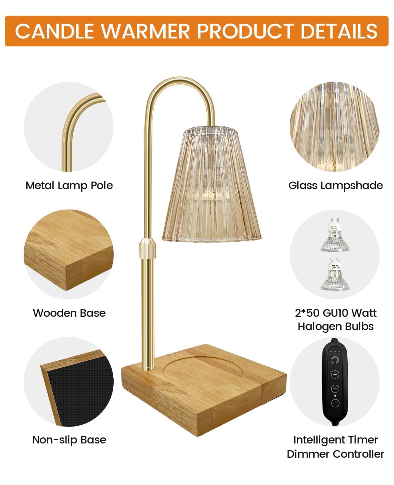 Candle Warmer Lamp with Timer Dimmer Adjustable Height thumbnail 5