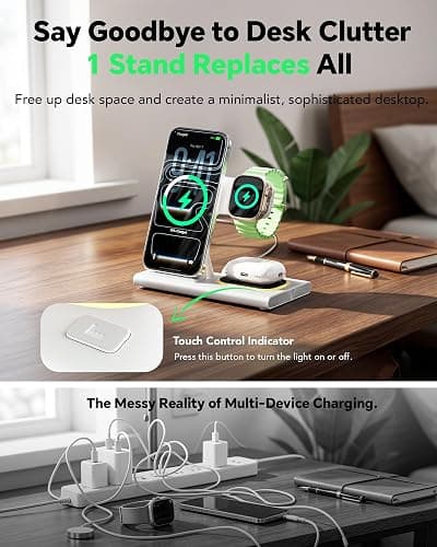3 in 1 Foldable Charging Station for Apple Products,Wireless Charger for iPhone 17 16 15 14 13 12 Pro Max,Travel Dock Adapter&Light for iWatch Series 11 10 9 Ultra 3/2 SE 3/2,for AirPods 4 3 2 Pro 3/2 thumbnail 6