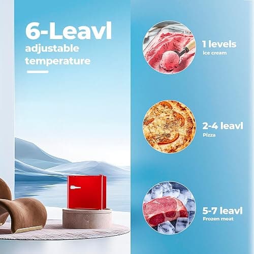 Electactic 1.2 Cu.ft Mini Freezer, Small Upright Freezer with Removable Shelf & 7 Adjustable Temperature Control, Energy Saving, Low Noise for Bedroom, Apartment, Home, Office, Red thumbnail 6