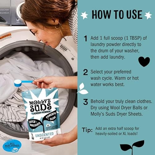 Molly's Suds Original Laundry Detergent Powder | Clean Laundry Detergent Powder for Sensitive Skin | Simple, Effective Ingredients, Stain Fighting | 240 Loads (Unscented) thumbnail 5