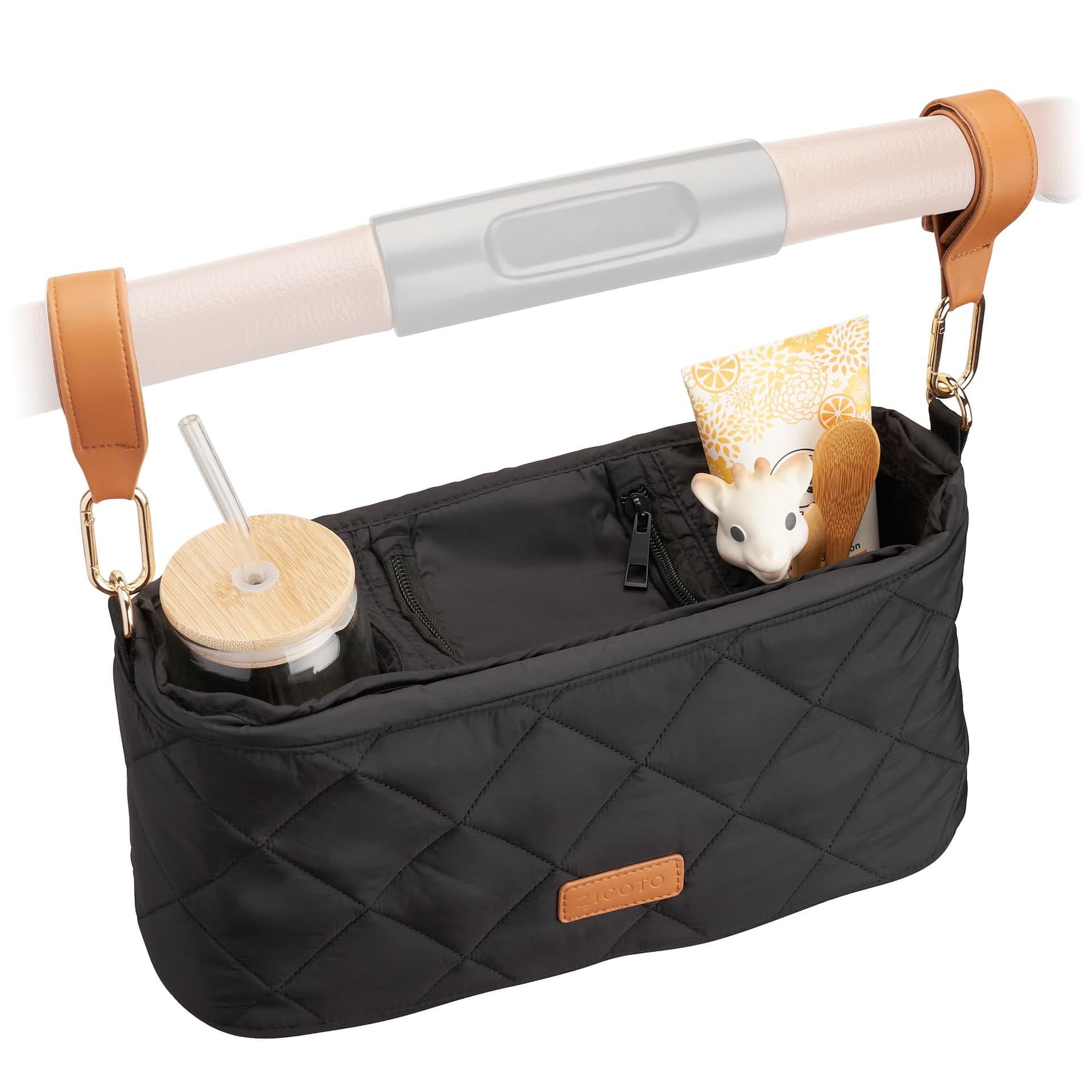 ZICOTO Beautiful Stroller Organizer Bag - Easy to Install Stroller Caddy incl. Cup Holder Attachment - Perfectly Sized Accessories For Any Stroller thumbnail 8