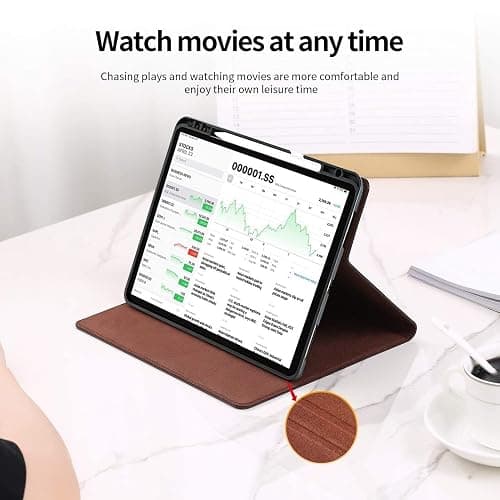 Gexmil Genuine Leather Case for iPad Pro 11 Inch 4/3/2/1st Gen 2022/2021/2020/2018,Smart Folio with Pencil Holder,Protective Shockproof Real Leather Cover,Auto Sleep/Wake,Brown Crocodile thumbnail 4