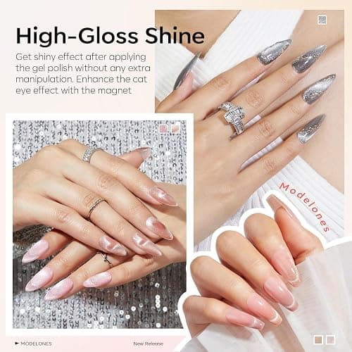 modelones Cat Eye Gel Nail Polish Set, Holographic Glitter 6 Colors with Magnet Sparkle Galaxy Series Nude Pink Gel Polish Soak Off Led Gel Polish Kit Nail Art Gel Manicure Salon DIY Gifts thumbnail 5