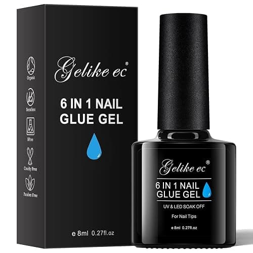 Gelike ec Nagelkleber Für Kunstnägel 6 in 1Clear Extra Stark Nail Glue Für Press On Nail Glue Gel For Nail Tips Nagelkleber Gel Für Fake Nails-Brauchen Ausharten Unter UV Nagellampe 8ML - Image 1