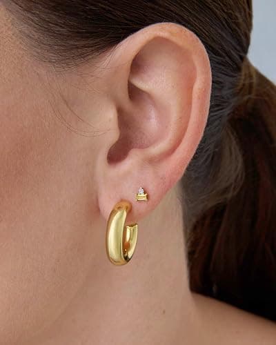 PAVOI 14K Gold Plated Sterling Silver Posts Colored Birthstone Flatback Stud Earrings for Women - Gemstone Cubic Zirconia Screwback Earrings - Dainty Helix Cartilage Piercing Jewelry thumbnail 2