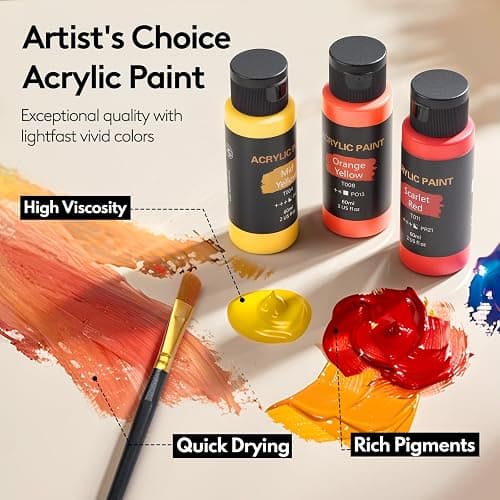 TMOL Acrylic Paint Set, 24 Colors (2 oz/Bottle) with 12 Art Brushes, Art Supplies for Painting Canvas, Wood, Ceramic & Fabric, Rich Pigments Lasting Quality for Beginners, Students & Professional Artist thumbnail 3