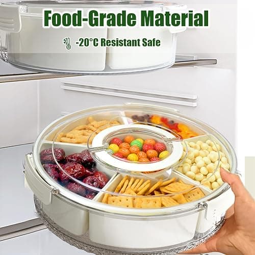 SanerCraft Rotating Snackle Box Container, Divided Fruit and Snack Tray with lid and Handle, Spinning Snack Container Veggie Platter for Parties, Picnics, Camping... thumbnail 4