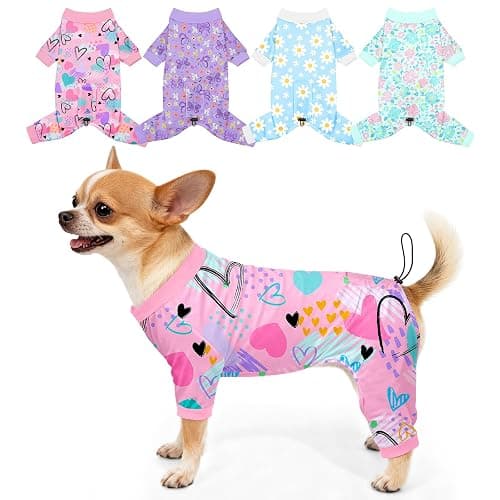 Bienbee Dog Pajamas, 4 Pack Cute Soft Dog Puppy Clothes Dogs Pjs Onesies Jammies Outfit Adjustable Breathable & Stretchy Clothes for Small Medium Large Dogs Girl Boy Puppy-S - Image 1