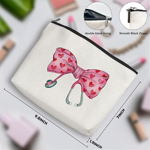 Nurse Gifts for Women, Cosmetic Bag Nurses Week Nursing Student RN Gift, Coquette Bow Heart Makeup Bag Gifts for Nurses LPN RN Practitioner Coworker Appreciation Birthday Christmas Nurse Essentials thumbnail 3