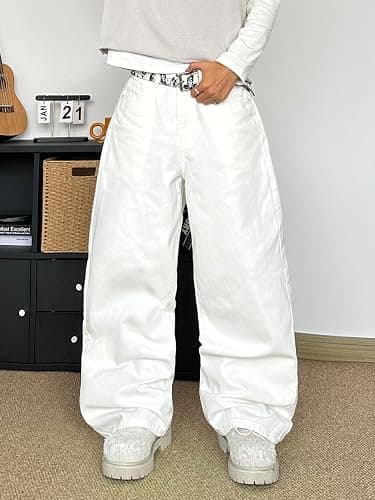 DFGIGT Mens Baggy Jeans Hip Hop Stylish Embroidery Wide Leg Loose Fit Y2k Jeans Casual Skater Streetwear Denim Pants thumbnail 4