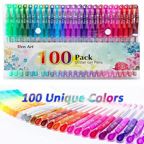 Aen Art Glitter Gel Pens, 100 Color Glitter Pen Set for Making Cards, 30% More Ink Neon Glitter Gel Marker for Adult Coloring Books, Journaling Crafting Doodling Drawing thumbnail 6
