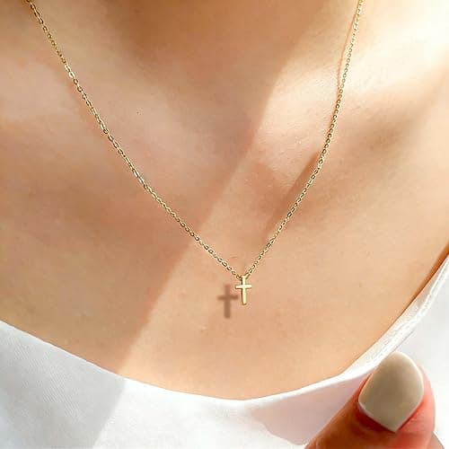 Cross Necklace for Girls Kids Jewelry Christian Baptism Faith Gifts | Teen Girl Gifts Trendy Stuff, 6-18 Year Old Girl Birthday Gifts, Dainty Tiny Cross Necklaces Non Tarnish thumbnail 8