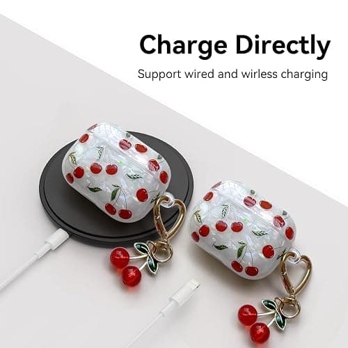 Compatible with AirPods Pro 2 Case, Cute Pretty Aesthetic AirPod Pro 2 Case Cover with Cherry Keychain, Premium TPU Protective Shockproof Case for Women Girl (Cherry, for airpod pro 2nd Gen) thumbnail 6
