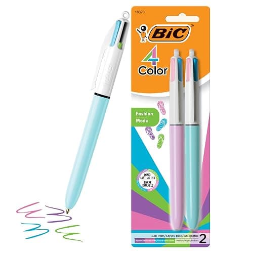 BIC 4-Color Fashion Retractable Ball Pens, Medium Point Multicolor Pen (1.0 mm), 2-Count Pack, Retractable Ball Pen With Long-Lasting Ink - Image 1