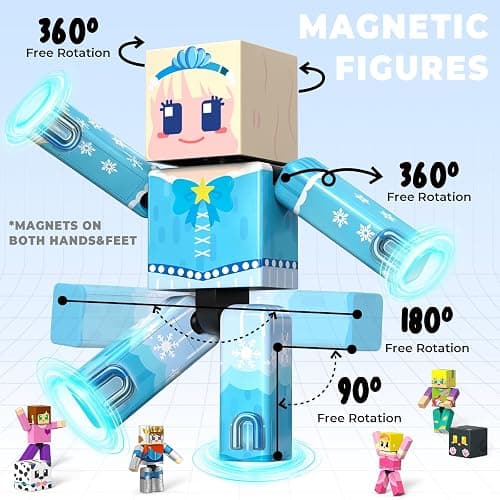 20 Pcs Magnetic Action Figures Playset, Magnetic Building Block Animal Cartoons Toys with Magnetic Cubes, 360° Rotating Arms and Legs, Creative Play Set for Kids 6+, Birthday Gifts for Boys Girls thumbnail 4