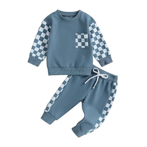 Toddler Baby Boy Fall Winter Outfit Contrast Color Long Sleeve Sweatshirts Stretch Jogger Pants Newborn Clothes Set - Image 1