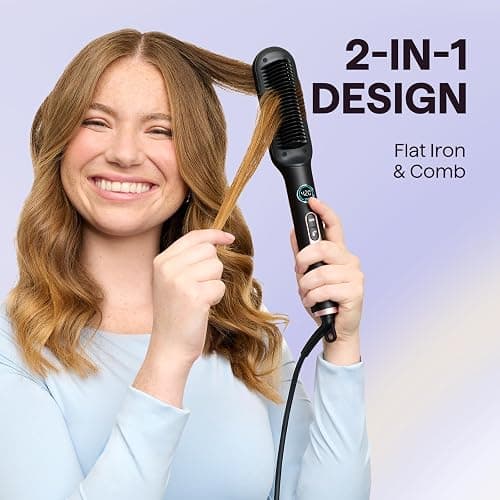 Wavytalk Hair Straightener Brush, Sleek Sweep Ionic Straightening Brush, Anti-Scald Ceramic Straightener Comb with LED Display for Super Smooth Hair. thumbnail 2