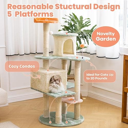 HYABi 53 Inch Flower Cat Tree - Multi-Level Cat Condo with Scratch Posts & Toys, Fresh Design Eco-Friendly Material, for Multi-Cat Households & Indoor Cat Playground thumbnail 3