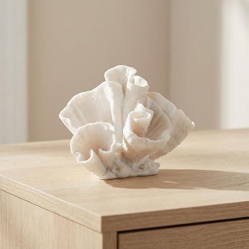 Decorative Coral Inspired Sculpture for Home, Bathroom, Room and Living Room Decor - Resin Ornaments for Shelf & Office Display - Coastal Figurine for Coffee Table Decor - 6", Ivory & Tan - Image 1