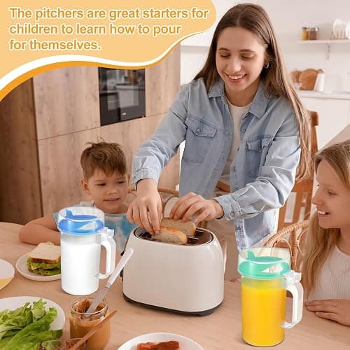 Newtay 6 Pack Early Learning Kids Easy Pouring Mini Pitchers Clear Plastic Pitcher with Lid and Handle Easy Pour Bottles 16 Oz. Jugs with Lids for Classroom Nursery Home (Colorful) thumbnail 6