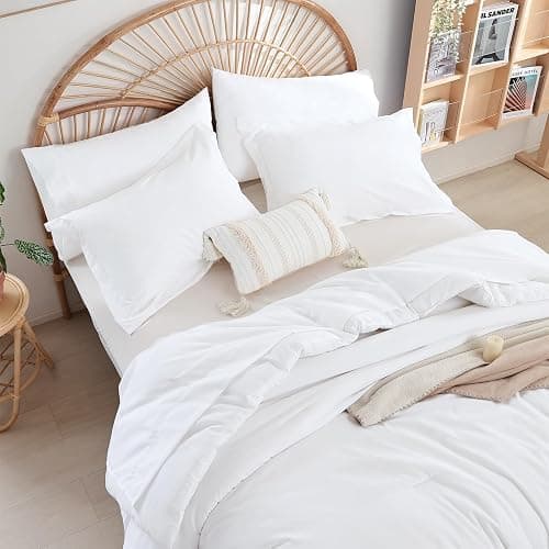 weigelia White Full Comforter Set with Sheets - 7 Pieces Bed in a Bag Full | All Season, Boho Style, Soft Lightweight Bedding Set with Sheets, Pillow Shams, Pillowcases thumbnail 4