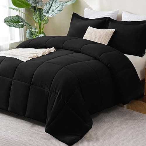 CozyLux Queen Comforter Set, 3-Piece Box-Stitched, Black | 270 GSM Down Alternative Fill, 90 GSM Brushed Microfiber Shell, OEKO-TEX Certified, 88 x 88 in Comforter with 2 Pillow Shams - Image 1