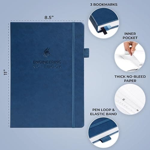 Clever Fox Engineering Notebook – Hardcover Grid Notebook with Numbered Pages, Table of Contents – Patent, Lab & Invention Journal for Engineers & STEM (Dark Blue) thumbnail 2