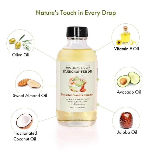 Soothing House Pistachio Vanilla Caramel Body Oil - Nourishing Body Moisturizer for Soft, Glowing Skin with Jojoba & Almond Oil (4 fl oz) thumbnail 7
