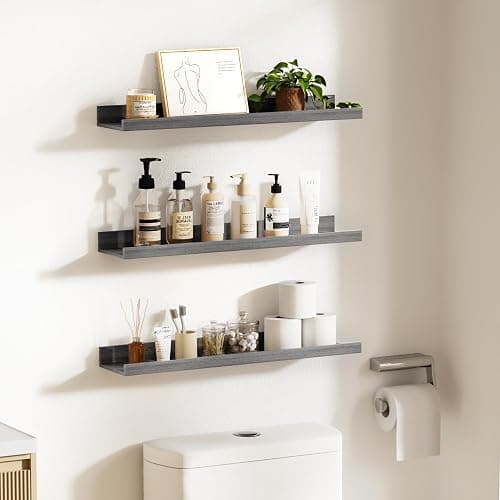 upsimples Floating Shelves for Wall, Wood Mounted Shelf Decor Storage Set of 6, for Bedroom, Living Room, Bathroom, Kitchen, 23.6 inch Long Picture Ledge, Grey thumbnail 7