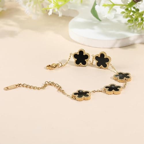 Clover Bracelets for Set Women, Van Cleef 18K Gold Plated Fashion Bracelet Four Leaf Lucky 5 Leaf Bracelet Jewelry Gifts 3Pcs thumbnail 4