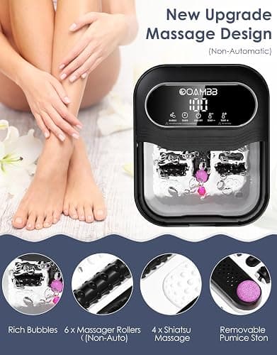 OOAMBB Collapsible Foot Spa with Heat, Bubble and Temp Control, Foot Bath Massager with XL Touch Screen and Massage Rollers, Foot Soaking Tub, Pedicure Foot spa for Stress Relief (Black) thumbnail 3