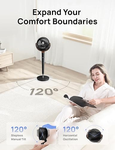 Dreo Fan for Bedroom, 120° Oscillating Standing Fan, Quiet Floor Fan with DC Motor, Pedestal Fan for Room, 9 Speeds, 4 modes, 20dB, 120° Manual Vertical, 37-42" Adjustable Height, 9H Timer, Black thumbnail 5