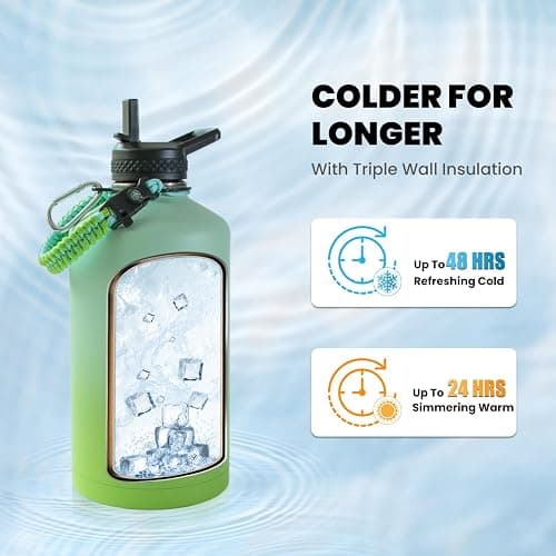 RAYMYLO One Gallon Water Bottle Insulated, Triple Walled Vacuum Stainless Steel (Cold for 48 Hrs), Leak Proof & Non-BPA, Large Water Flask Jug with Paracord Handle & Straw Spout Lids thumbnail 3