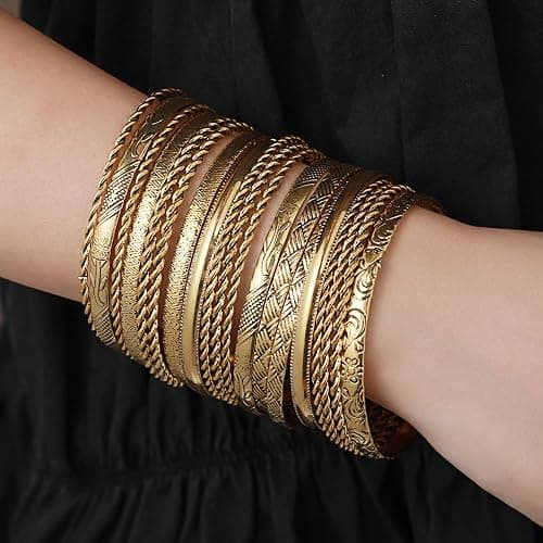 RINTOLER 16Pcs Gold Bangle Bracelets for Women - Multi Layer Stackable Textured Bracelets Boho Jewelrys Set. thumbnail 2