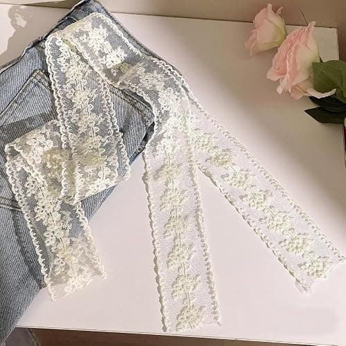 Qojai White Lace Ribbon Scarf Belt Fancy Long Lace Scarf Belts for Women Waist Belts for Jeans Floral Bow Waistband Tie Belt Soft Mesh Fabric Waist Scarves Headscarf Women's Streetwear Accessories thumbnail 9