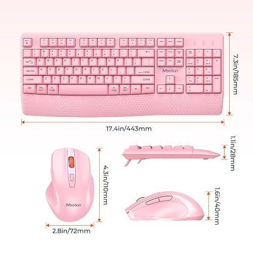 MEETION Wireless Keyboard and Mouse, Full-Sized Cordless Keyboard with Wrist Rest, 3 DPI Adjustable Mouse, Keyboard and Mouse Set with 2.4GHz USB Receiver, for PC/Computer/Laptop/Windows/Mac, Pink thumbnail 6
