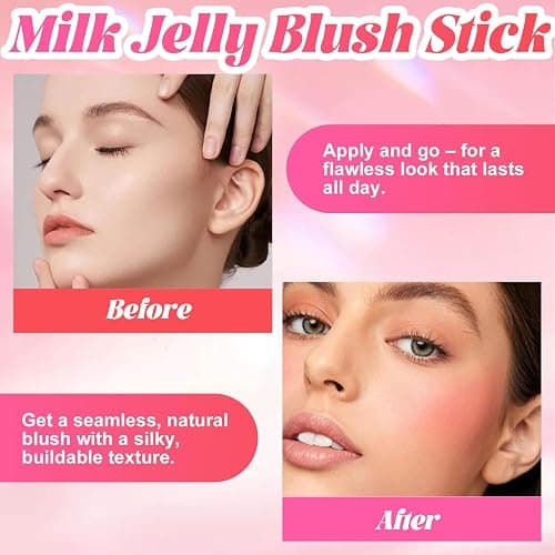 2 Pack Jelly Blush Pink Blush Stick for Lip & Cheek Stain Multi-use Jelly Cream blushes Long-Lasting Makeup Blush Stick for Lips and Cheeks(03#Chill Red & 04#Splash Berry) thumbnail 4