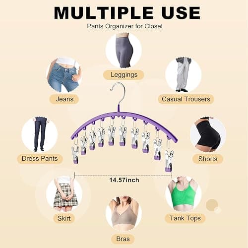 Legging Organizer for Closet, Metal Yoga Pants Hanger w/Rubber Coated 4 Pack w/10 Clips Hold 40 Leggings, Hangers Space Saving Hanging, Closet Organizers and Storage-Purple thumbnail 4