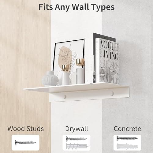 Danpoo 8 inch White Small Floating Shelf for Wall Organizer & Storage, Mini Display Shelf, Metal Wall Shelf for Bathroom, Living Room, Kitchen, Bedroom thumbnail 7