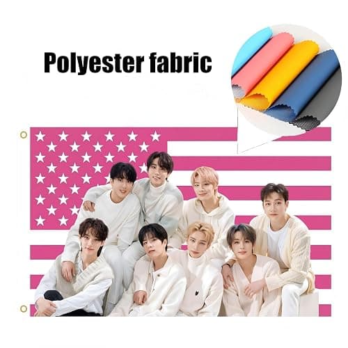 WENWELL Stray Kids Tapestry, Pink American Flag Design, 3x5 FT Polyester Wall Hanging with Brass Grommets for Bedroom Studio Decor thumbnail 3