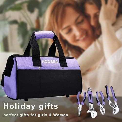 ACOSEA Purple Tool Set,223-Piece Tool Sets for Women,Tool Kit with 13-Inch Wide Mouth Open Purple Tool Bag,The Basic Tool Set is Perfect for Home Maintenance (PURPLE) thumbnail 2