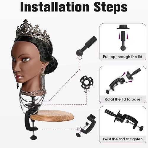 Mannequin Head Human Hair, 26" Cosmetology Mannequin Head with 80% Human Hair, Doll Head for Hair Styling with Clamp Holder and Tools (Black) thumbnail 6