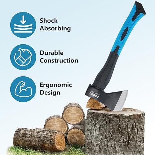 Chopping Axe, 15”Outdoor Hatchet Forged Carbon Steel Heat Treated Hand Maul Tool, Fiberglass Shock Reduction Handle with Anti-Slip Grip, Blue thumbnail 5