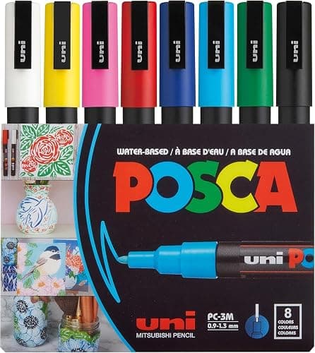 uni POSCA PC-3M Water-Based Paint Markers, Reversible Fine Tip (0.9-1.3mm), Assorted Colors, 8 Pack - Image 1