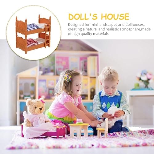 Dollhouse Bunk Bed Bunkbeds, 1:12 Scale Miniature Bed, Doll House Bedroom Furniture, Mini Double Doll House Ornament with Ladder, Pillows and Quilts, Dollhouse Accessories Miniature Scene DIY Kit thumbnail 8