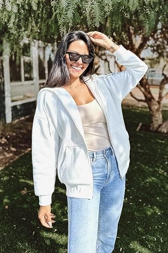 PRETTYGARDEN Women's Zip Up Y2K Hoodies Casual Long Sleeve Track Jackets with Pockets - Large - White thumbnail 8
