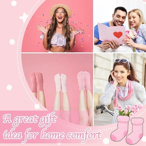 Jspupifip 5 Pairs Bow Fuzzy Socks for Women Cozy Soft Fluffy Slipper Sock Warm Winter Thick Home Sleeping Gradient Pink thumbnail 4